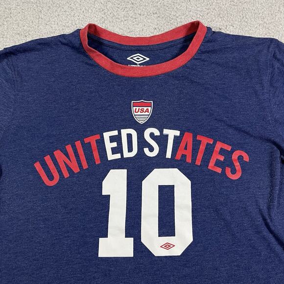 Team USA Shirt L Mens Short Sleeve Soccer Football Ringer Umbro - Picture 2 of 12